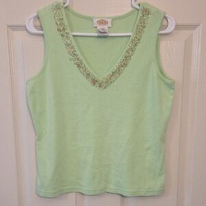 Talbots Light Green Embellished Tank Top Size Small